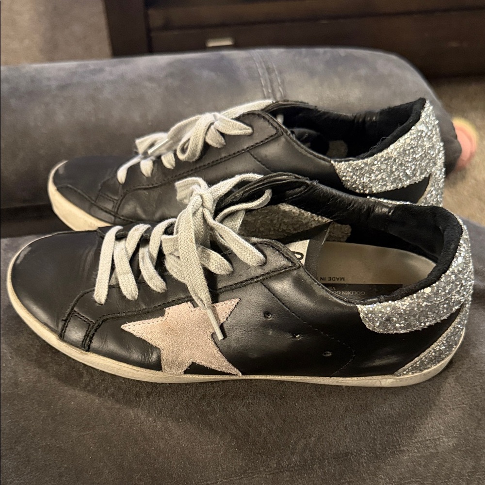Golden Goose Black and Silver Glitter Sneakers